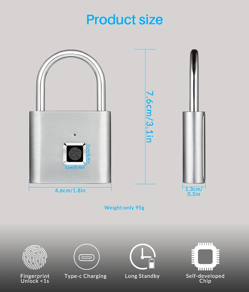 KERUI Smart Fingerprint Padlock 🔒 Waterproof Keyless Lock with Type-C Rechargeable Battery